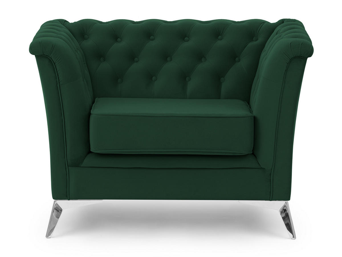 CHESTERFIELD-SESSEL Whitby Flaschengrün Samt mit silbernen Füßen - Dunkelgrün/Silberfarben, Holz/Textil (116/78/82cm) - S-Style Möbel