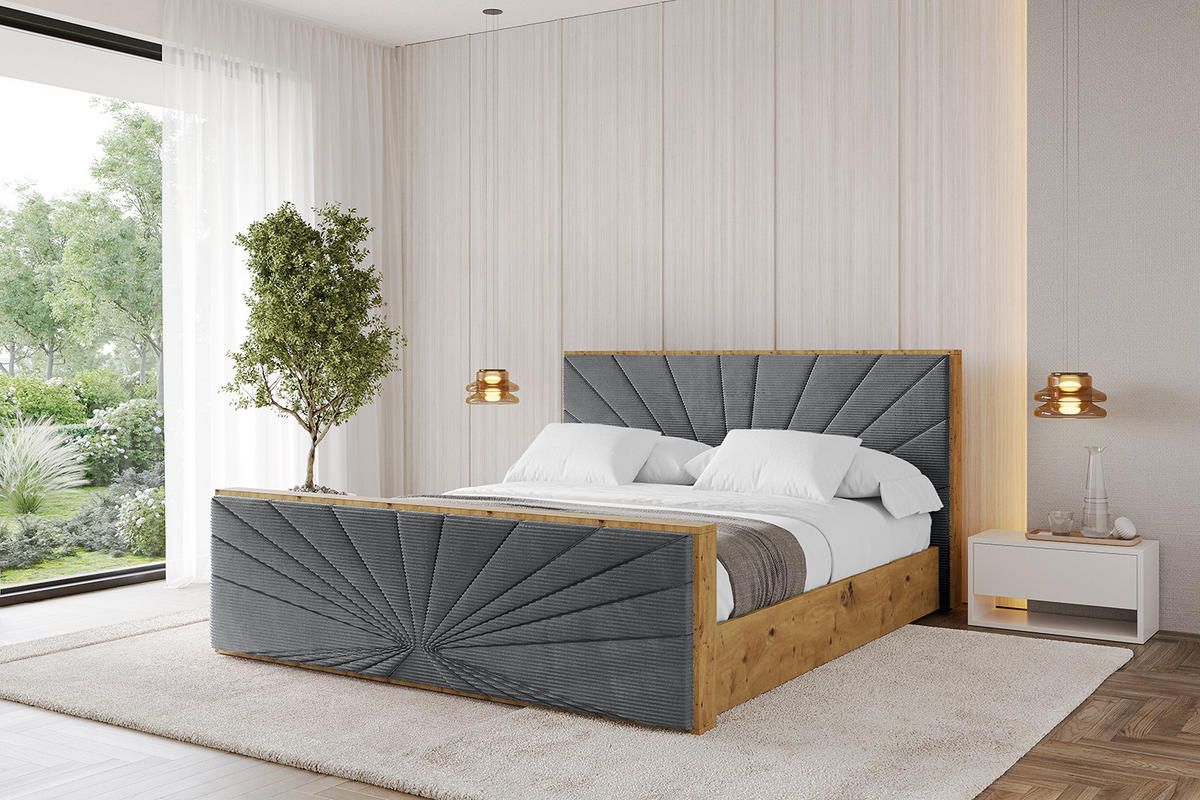 POLSTERBETT mit Bettkasten, Fußteil und Lattenrost, Boxbett mit Matratze H3/H4 - ENZO6-Z 160x200 Dunkelgrau - Anthrazit, Holzwerkstoff/Textil (160/200cm) - ALTDECOR