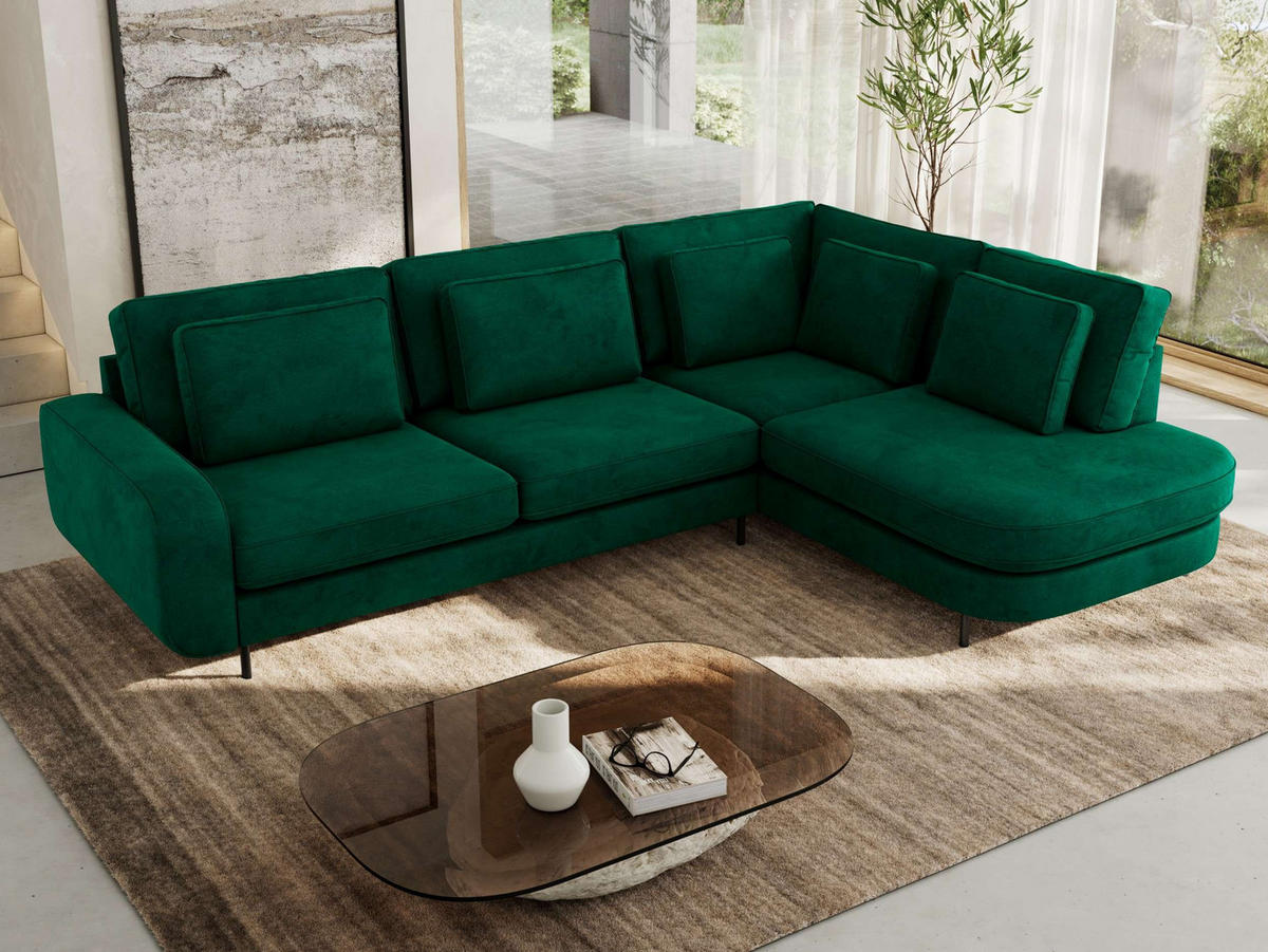 ROHOVÁ SEDAČKA CALENO L - Zelený Samet - Levá Strana - černá/tmavě zelená, kov/textil (317/225cm) - MKS