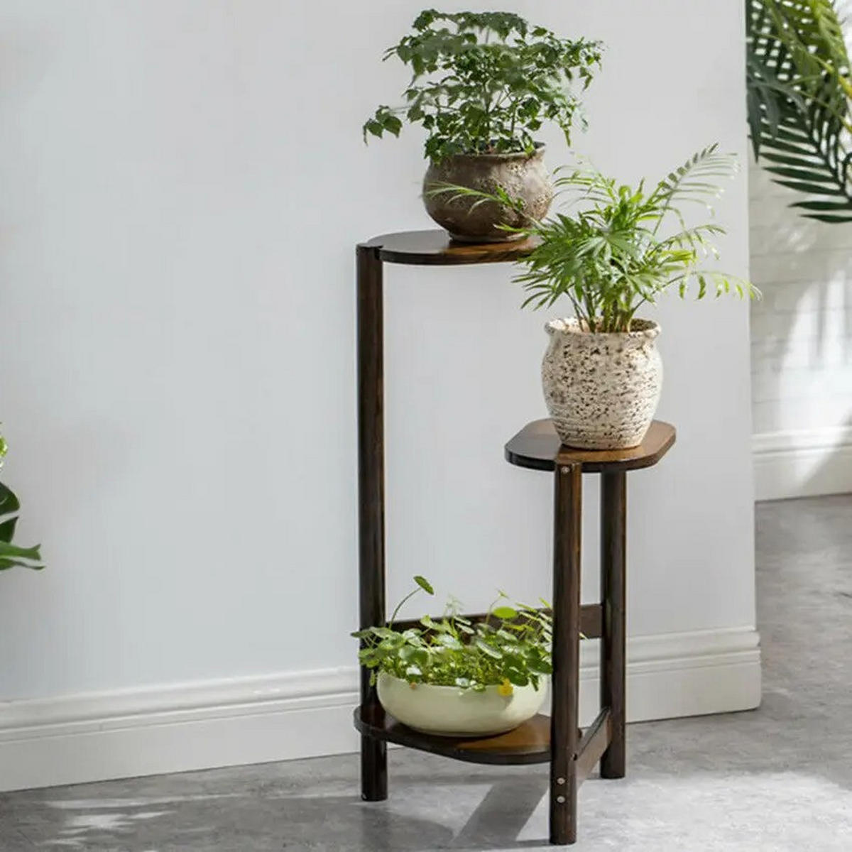 PFLANZENREGAL 3-Tier Bambus für Ecke Balkon und Schlafzimmer, Braun - Braun, Holzwerkstoff (30.48/75/27.4cm) - Kaket
