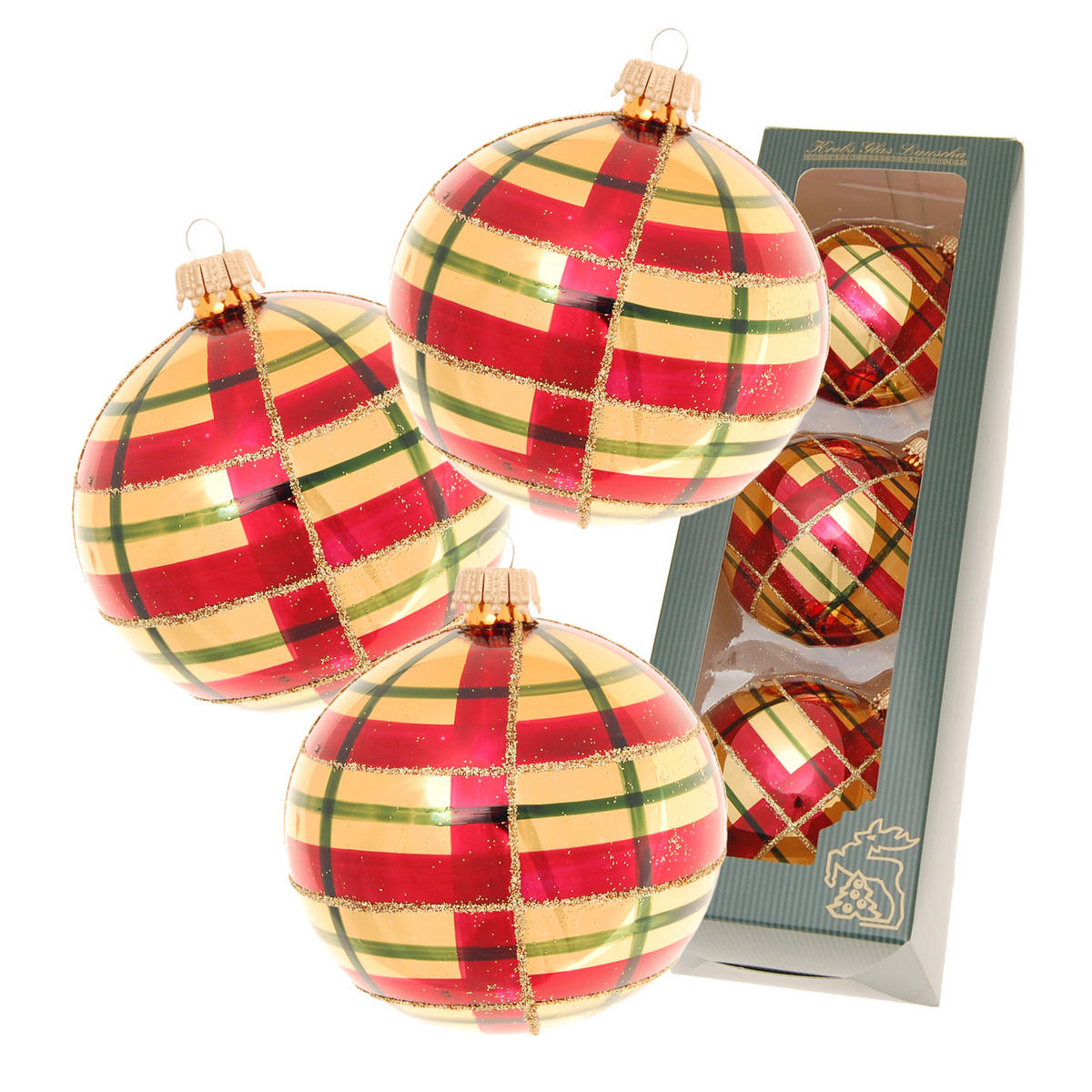 CHRISTBAUMKUGELN Karo Goldfarbig 8cm (Glas / 3 Stk.) - Goldfarben, Glas (7/8/7cm) - Krebs Glas Lauscha