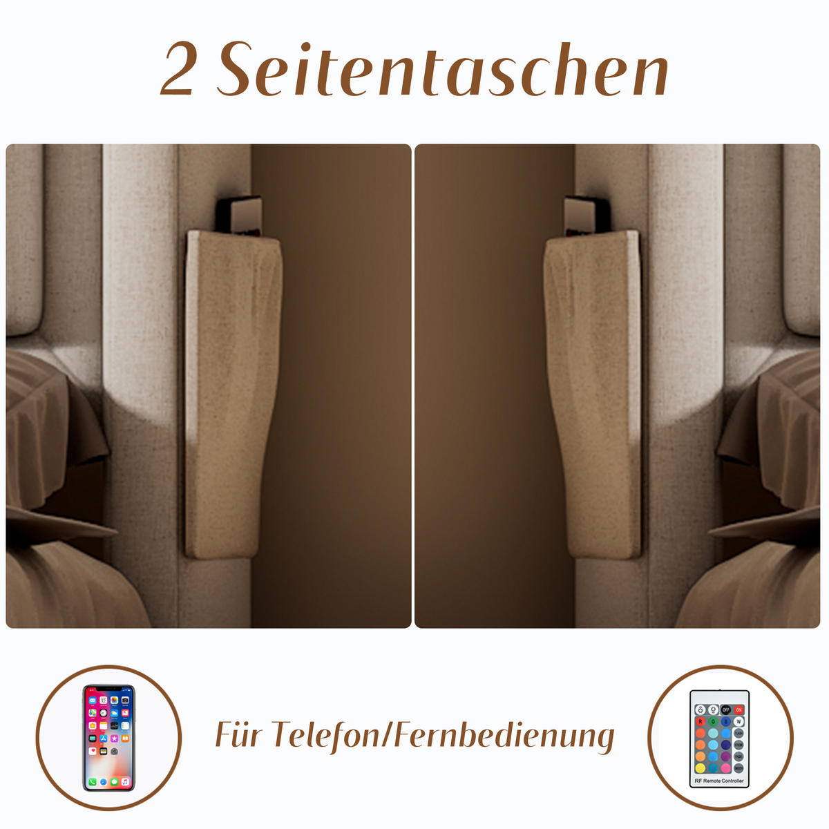 POLSTERBETT 140/200 cm mit LED, USB-C, Steckdosen, 4 Schubladen und Matratze, Baumwoll-Leinen Beige - Beige, Textil (140/200cm) - Redom