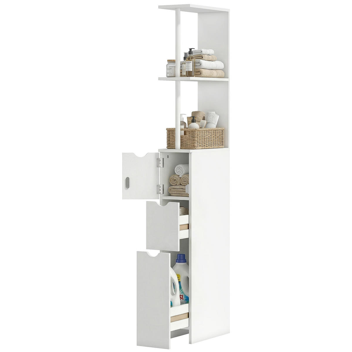 HOCHSCHRANK DE-12436 15/33/137 cm mit 2 Schubladen Weiß - Weiß, Holzwerkstoff (33/136.8/15cm) - ComfortXL