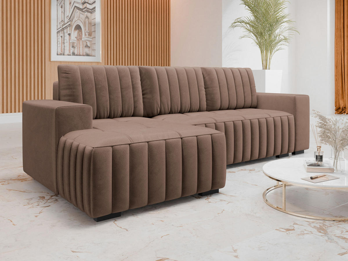 ECKSOFA Hugo, Seite: Links - Dunkelbraun/Braun, Holz/Textil (240/140cm)