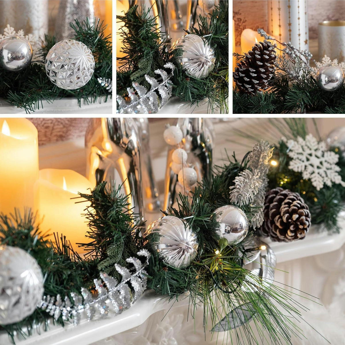 WEIHNACHTSGIRLANDE mit Beleuchtung 183 cm Silber Weiß - Multicolor, Kunststoff (183cm)