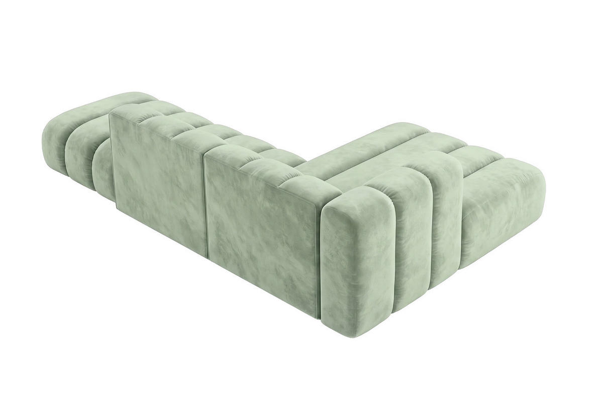 ECKSOFA Modulares In L-Form Mit Hocker, Velvet-Stoff Riviera, Mintz, Rechts, GRAND Mini - Mintgrün, Holz (295/179cm) - Kaiser Möbel