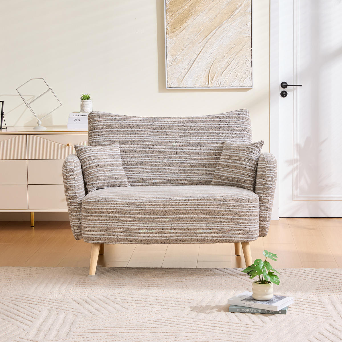 2-SITZER-SOFA aus Bouclé 121x81,5x87 cm in Beige mit Seitentaschen - Beige, Textil (81.5/87/121cm) - Modfu