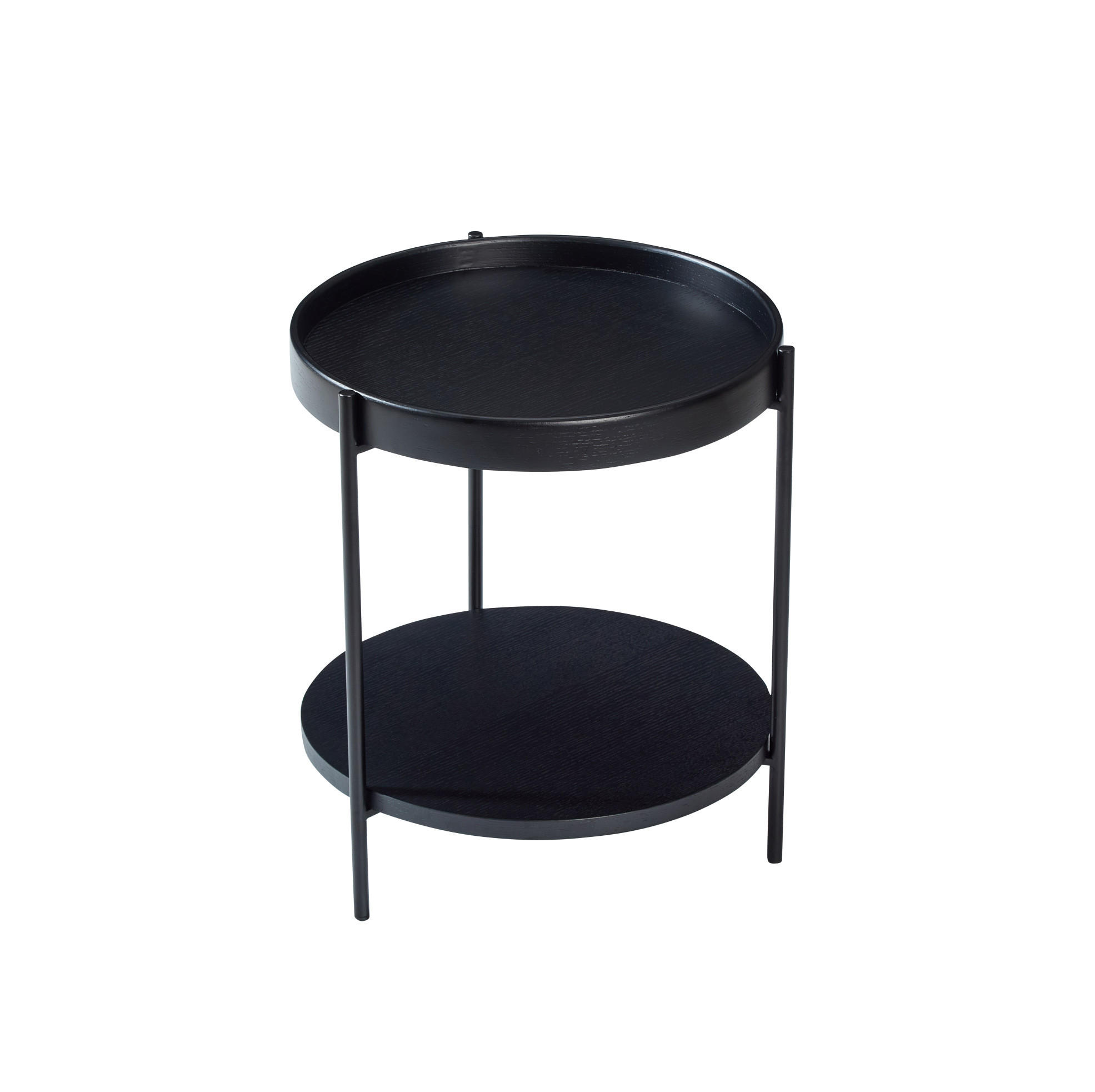 COUCHTISCH-SET rund 69/44 cm Schwarz mit 2 Ebenen und Metallgestell - Schwarz, Holzwerkstoff (44/44/48cm) - Flora Grace
