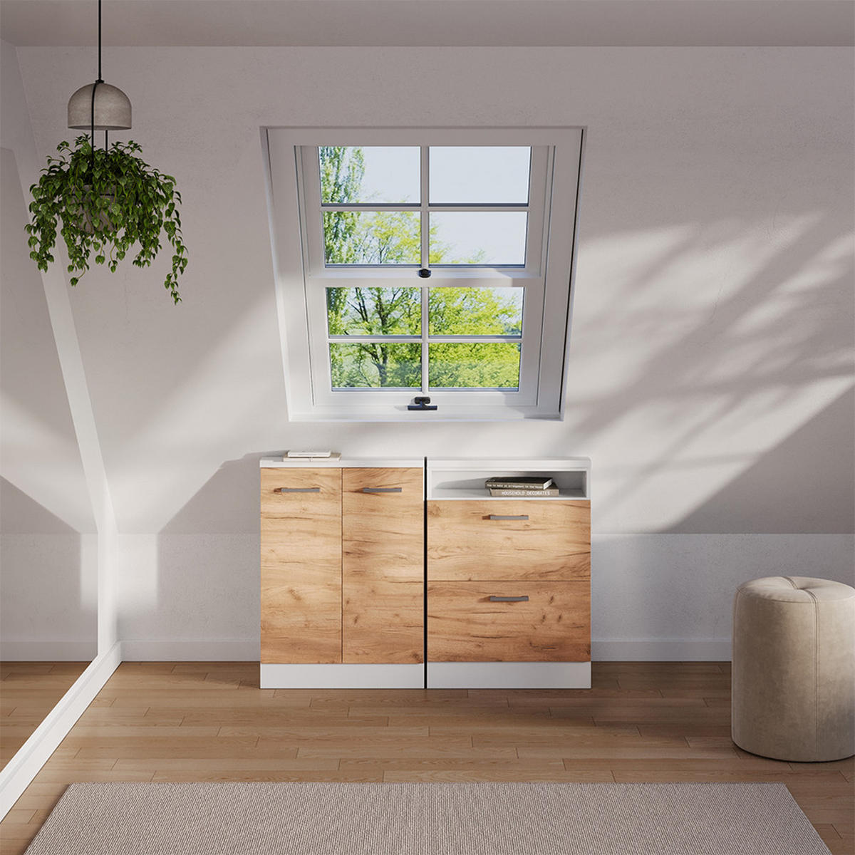 DACHSCHRÄGENSCHRANK Rion Goldkraft Eiche/Weiß mit 2 Schubladen - Honigeiche/Weiß, Holzwerkstoff (60/81.6/46cm) - Vicco