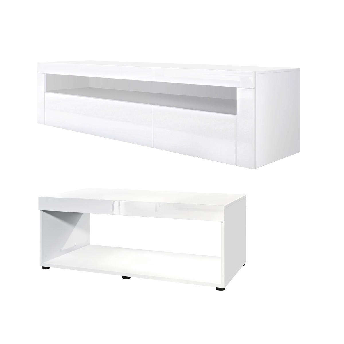 WOHNZIMMERSET Berlin Weiß Hochglanz - Weiß Hochglanz, Holzwerkstoff (155/46/40cm) - Vladon