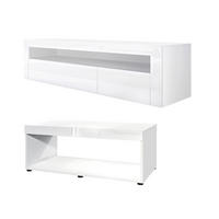 WOHNZIMMERSET Berlin Weiß Hochglanz - Weiß Hochglanz, Holzwerkstoff (155/46/40cm) - Vladon