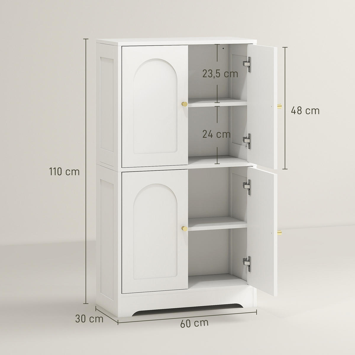 HIGHBOARD DE-11187 4 gebogene Türen & verstellbare Böden Weiß - Weiß, Holzwerkstoff (30/110/60cm) - ComfortXL
