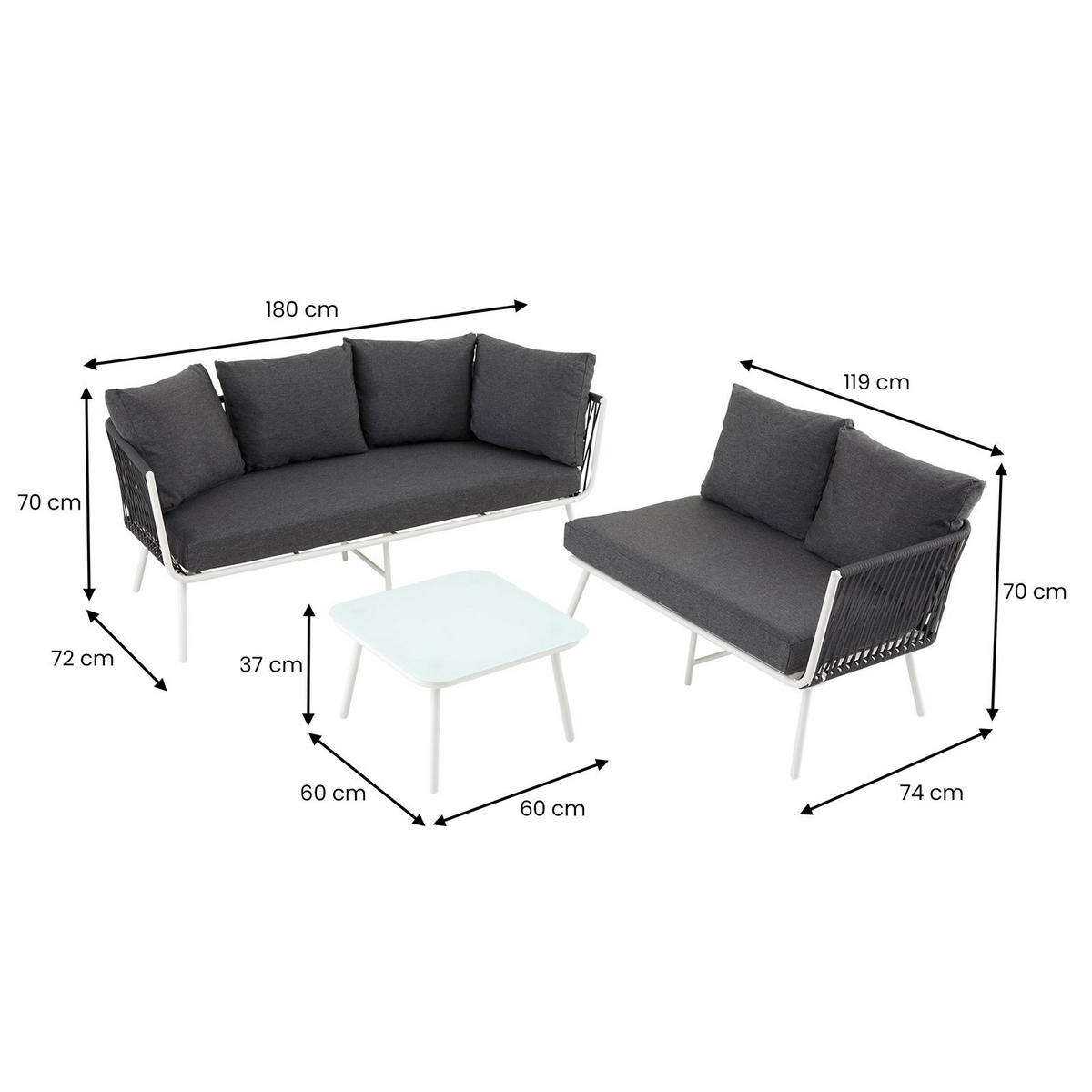 GARTENLOUNGE JAKARTA - Weiß/Grau, Metall - IDIMEX