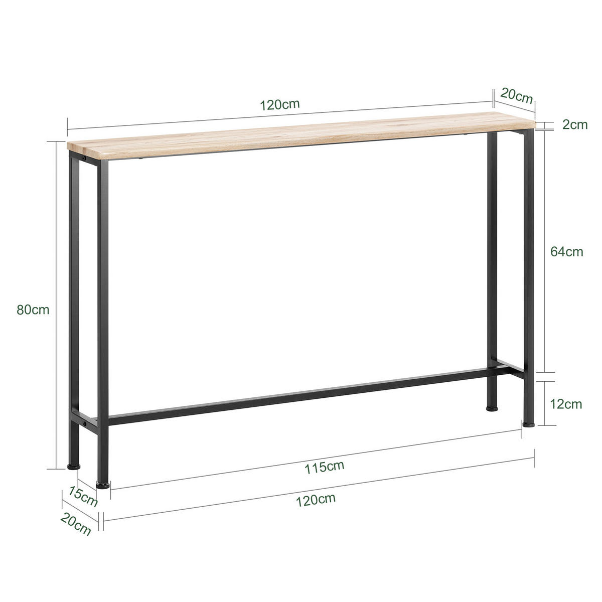 KONSOLENTISCH Holz - Naturfarben, Holz/Metall (20/120/80cm) - SoBuy
