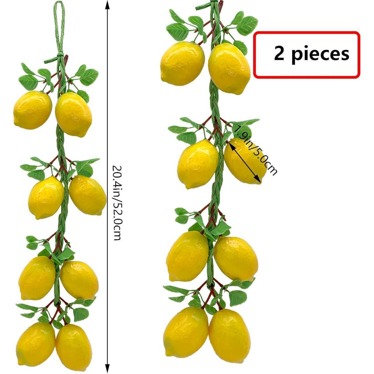 DEKORATION Zopf künstliche Zitronen 2-teiliges Set - Gelb, Kunststoff (2cm)