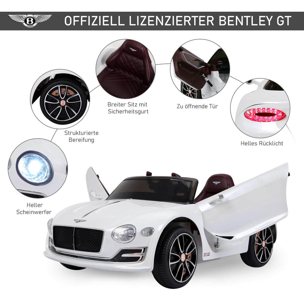 KINDER ELEKTROAUTO, Weiß, Metall+ Kunststoff - Weiß, Metall (108/60/43cm) - HOMCOM