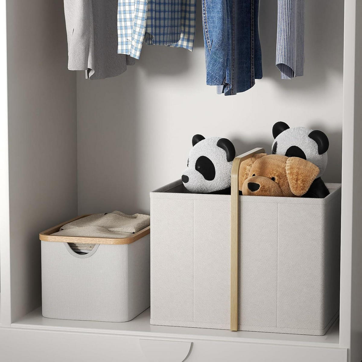 WÄSCHEKORB 65L Bambus-Stoff Beige - Beige, Textil (33/44/44cm)