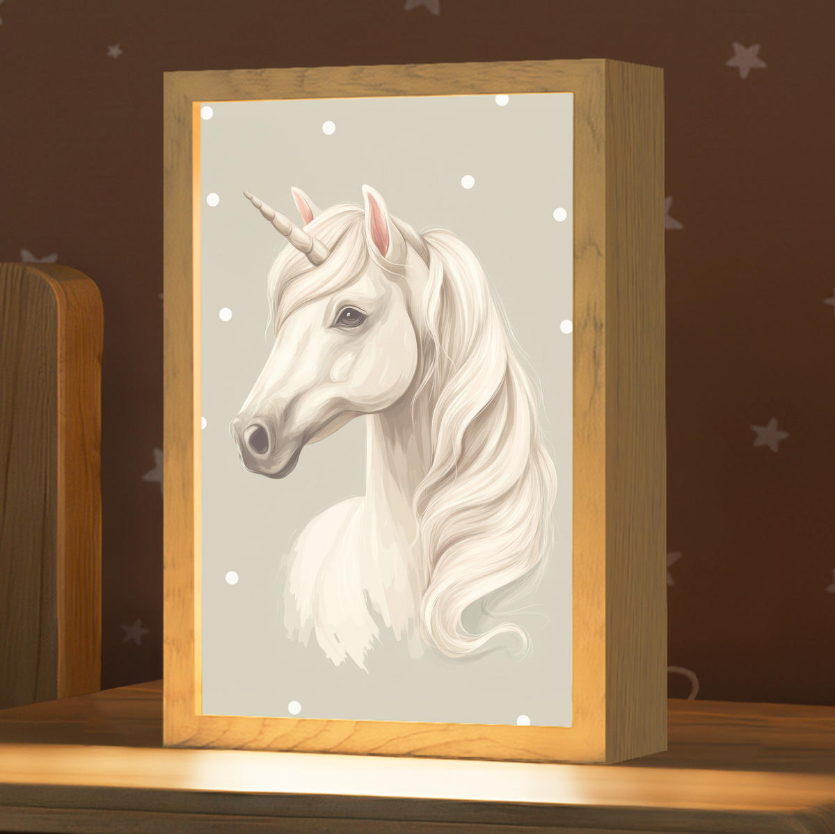 NACHTTISCHLAMPE Einhorn - Weiß - Punkte 20x30 cm - Taupe, Holzwerkstoff (8/20/30cm)