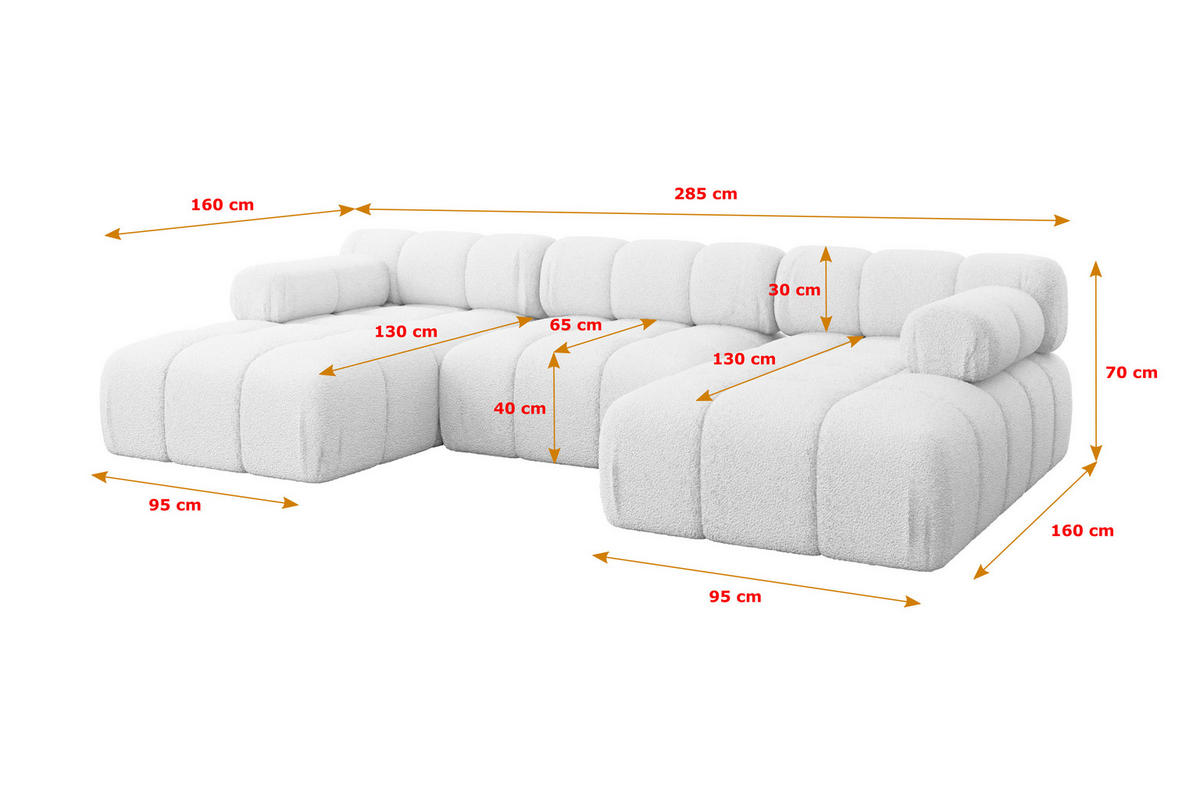 WOHNLANDSCHAFT modulares Sofa Tesso-U1 - 285x160x70 cm Weiß Bouclé - Weiß, Holzwerkstoff/Textil (285/70/160cm) - ALTDECOR