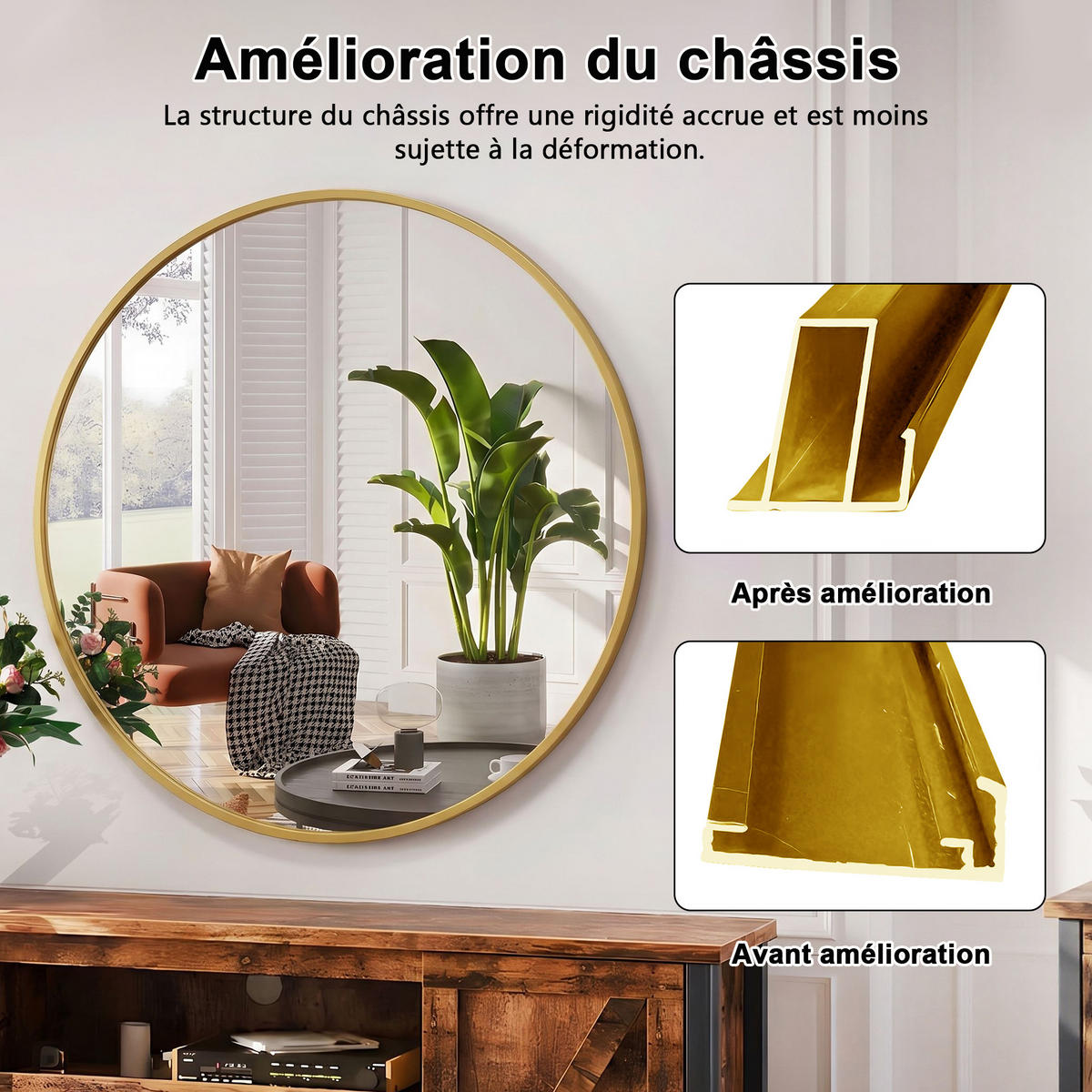 WANDSPIEGEL rund 75 cm aus Sicherheitsglas mit Aluminiumrahmen gold - Goldfarben, Metall (75/75/3cm)