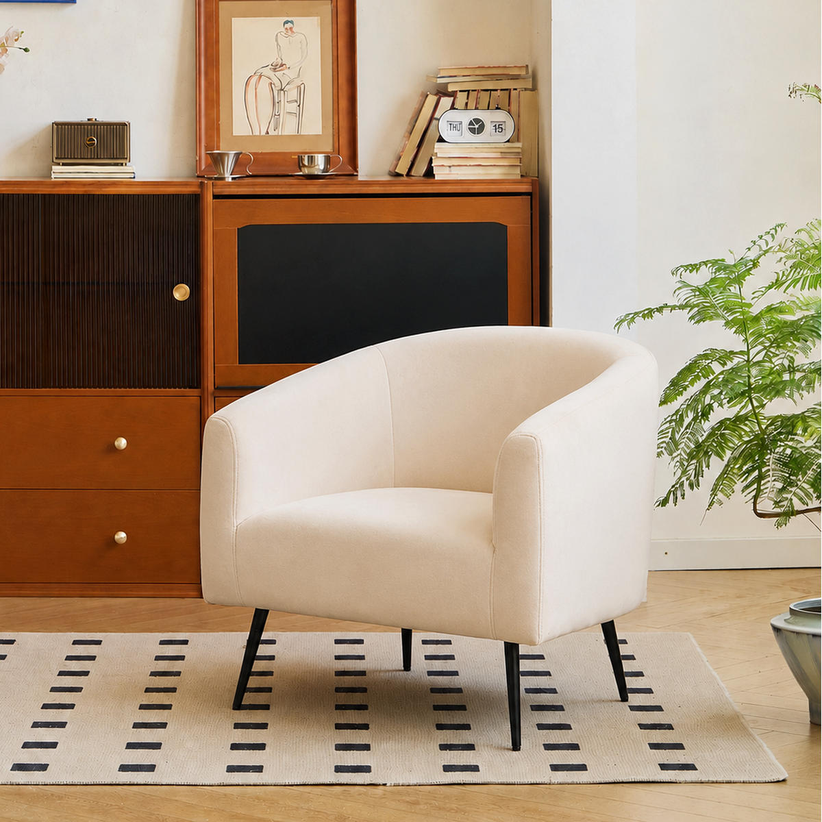 SESSEL Samt Beige - Beige, Textil (75/76/65cm) - Nordlys