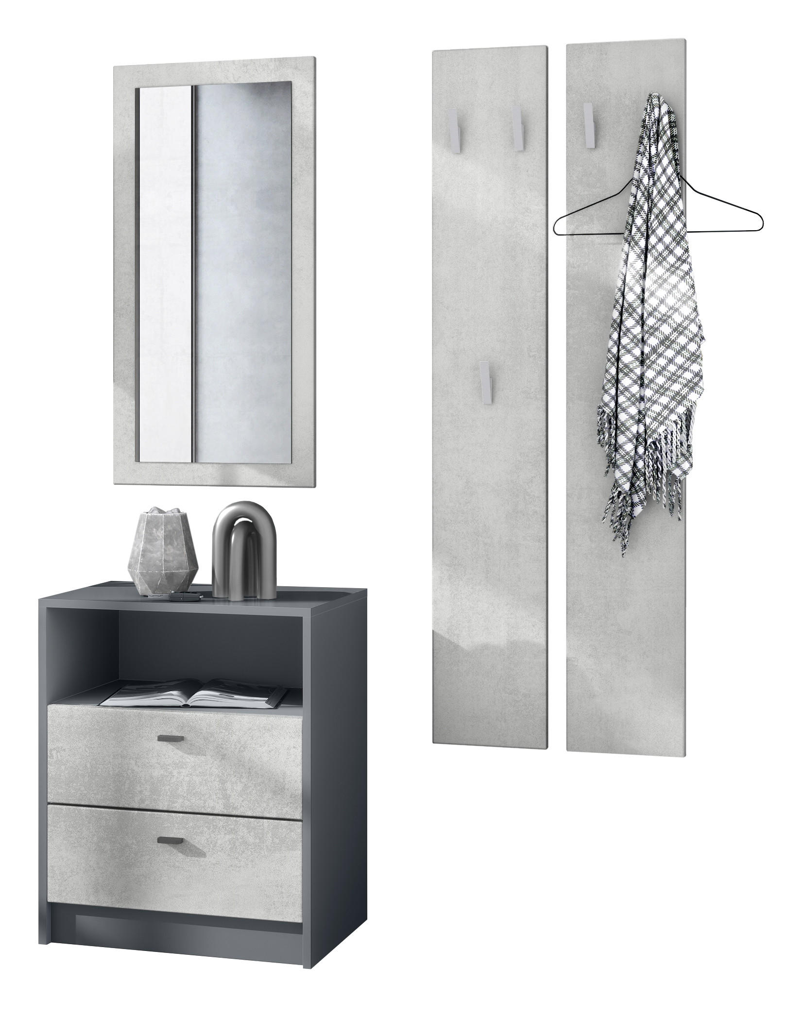 GARDEROBE Pino Beton Oxid Optik - Hellgrau, Holzwerkstoff (130/185/36cm) - Vladon