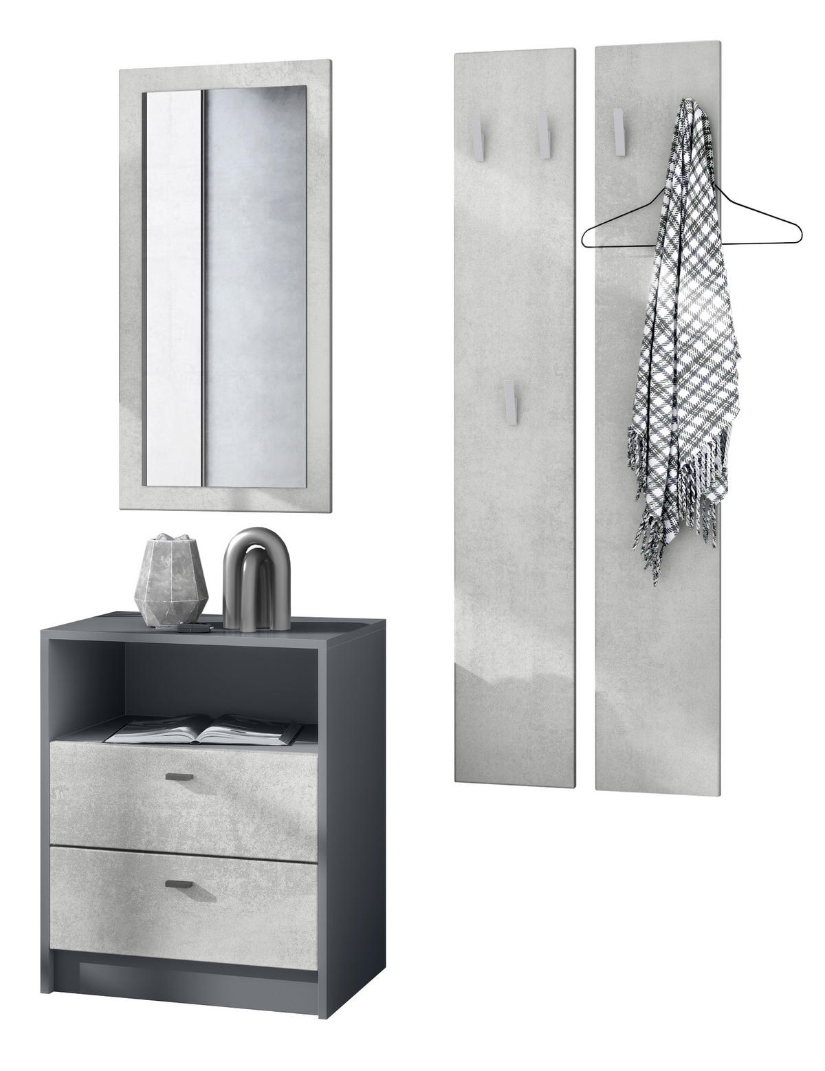GARDEROBE Pino Beton Oxid Optik - Hellgrau, Holzwerkstoff (130/185/36cm) - Vladon