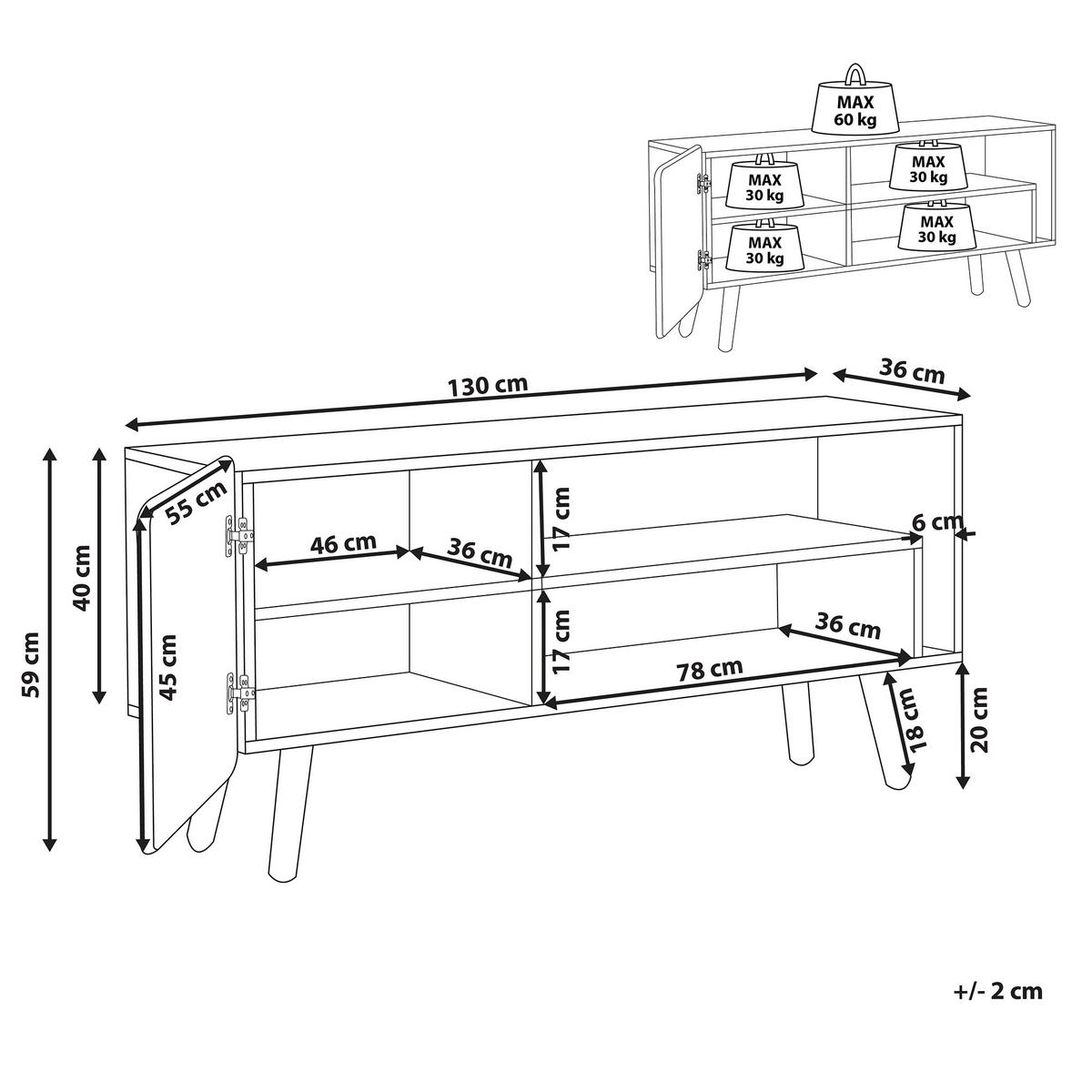 TV-MÖBEL Hellbraun WESTFIELD 36/130/59 cm - Hellbraun, Holz (130/59/36cm) - Beliani