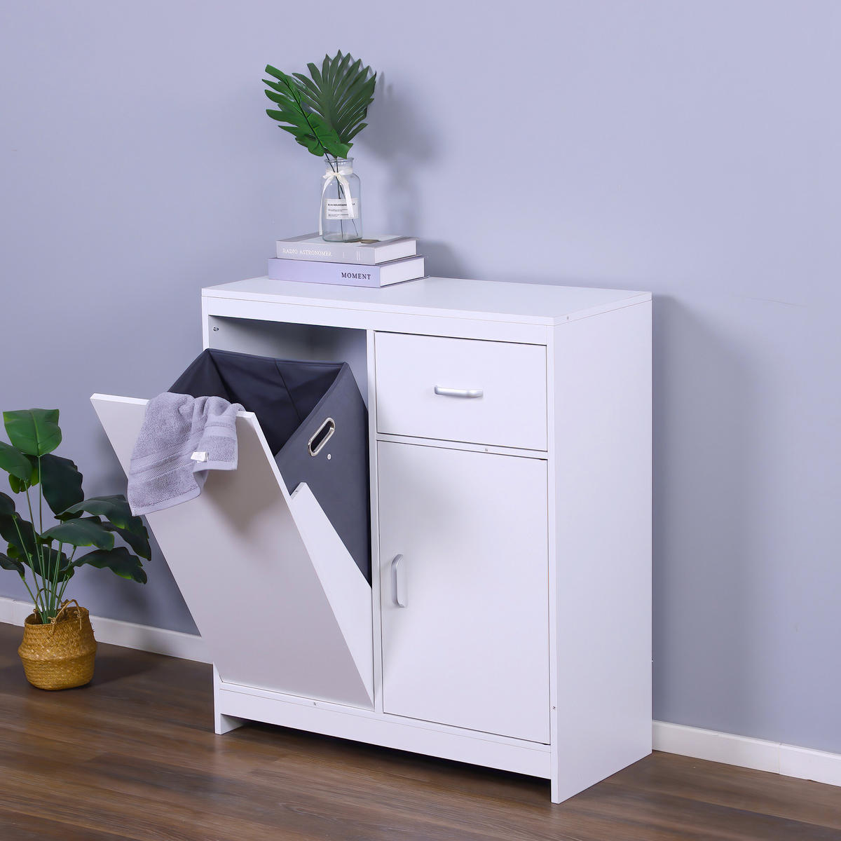 WÄSCHESCHRANK - Weiß, Holzwerkstoff/Textil (80/90/35cm) - Relaxdays