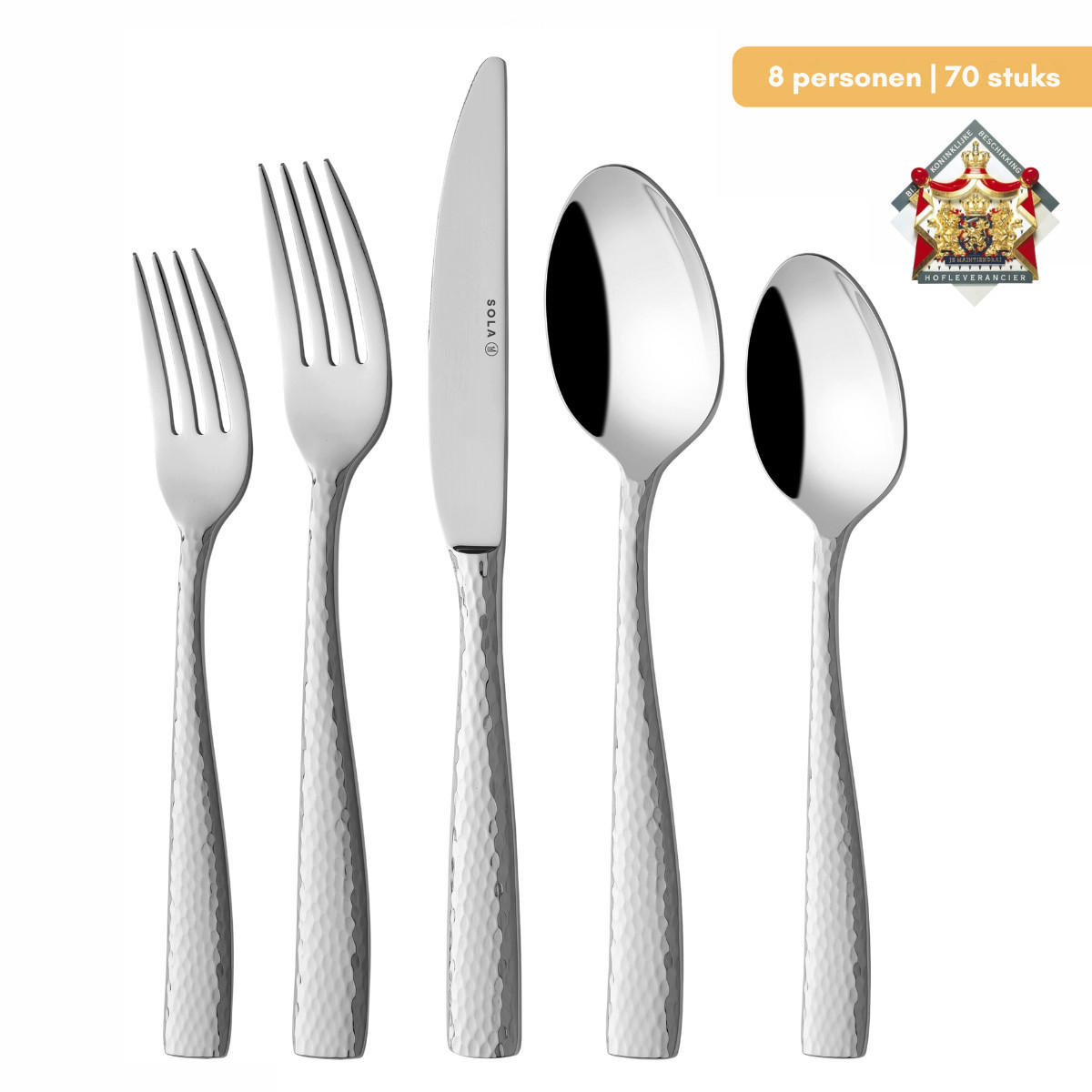 BESTECKSET Aura - 18/10 Edelstahl - 70-teilig / 8 Personen - Silberfarben, Metall - Sola