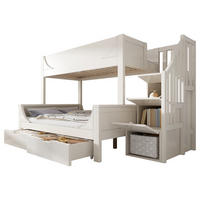 ETAGENBETT aus Holz & Metall 90/140x200 cm in Weiß mit Leiterschrank & Schubladen - Weiß, Holz (90/200cm) - Modfu