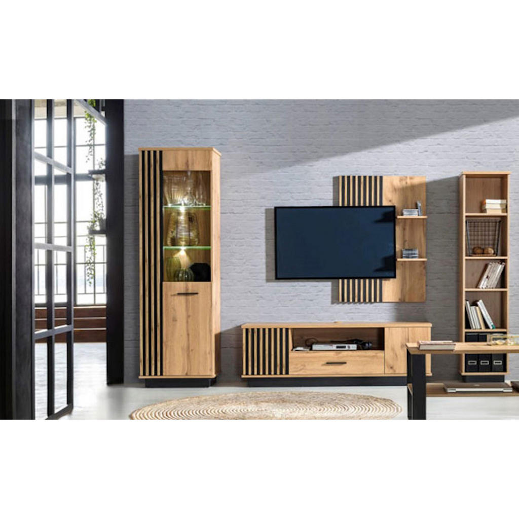 Thumbnail - Feldmann-Wohnen Wohnwand, Braun, Schwarz, Holz, 10 Fächer, 1 Schubladen, Rechteckig, 255x193x40 cm, Wohnzimmer, Wohnwänd...