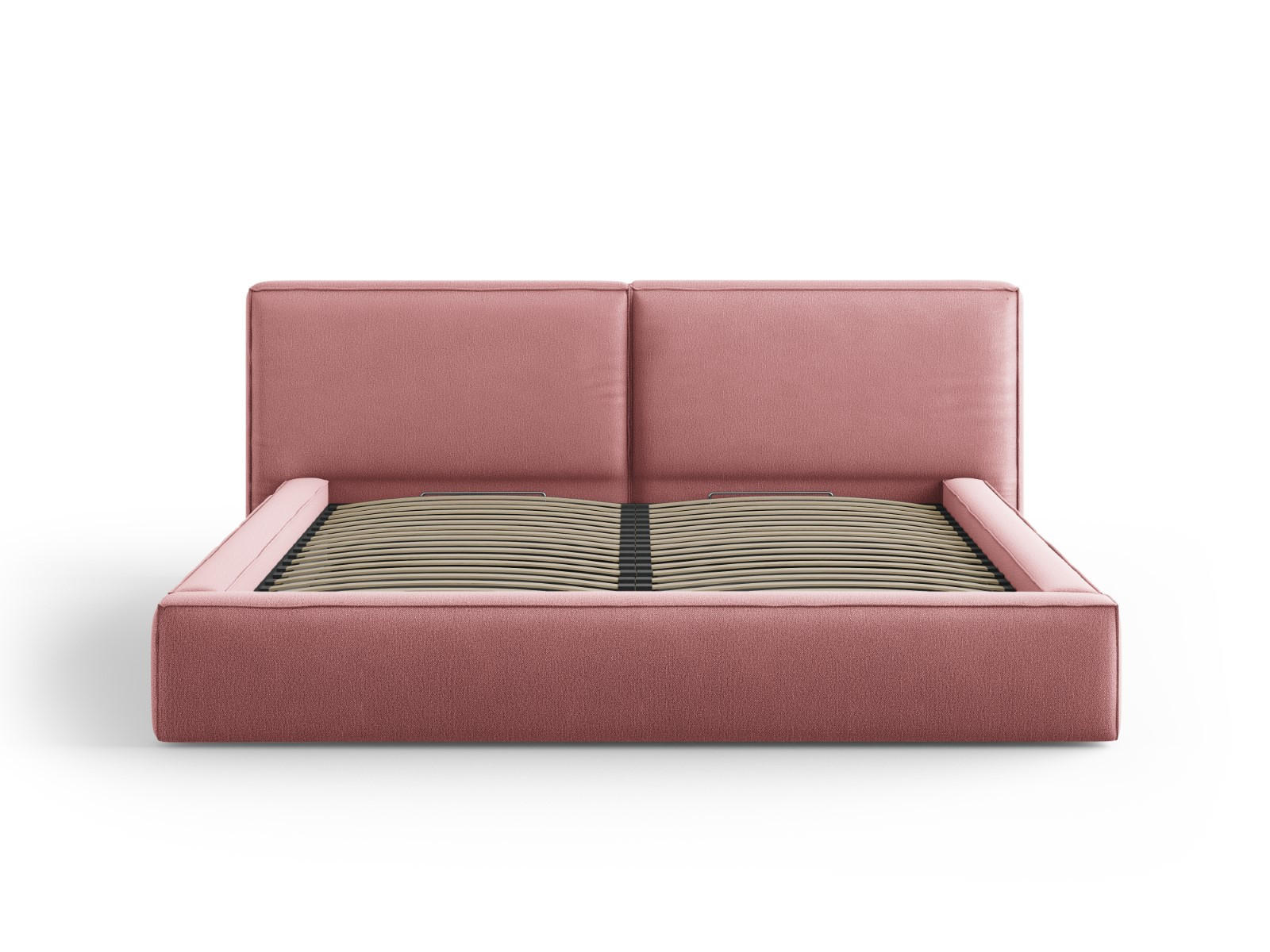 BETT mit Bettkasten und Kopfteil Jodie aus strukturiertem Stoff rosa 200x200cm - Pink, Textil (200/200cm) - Micadoni