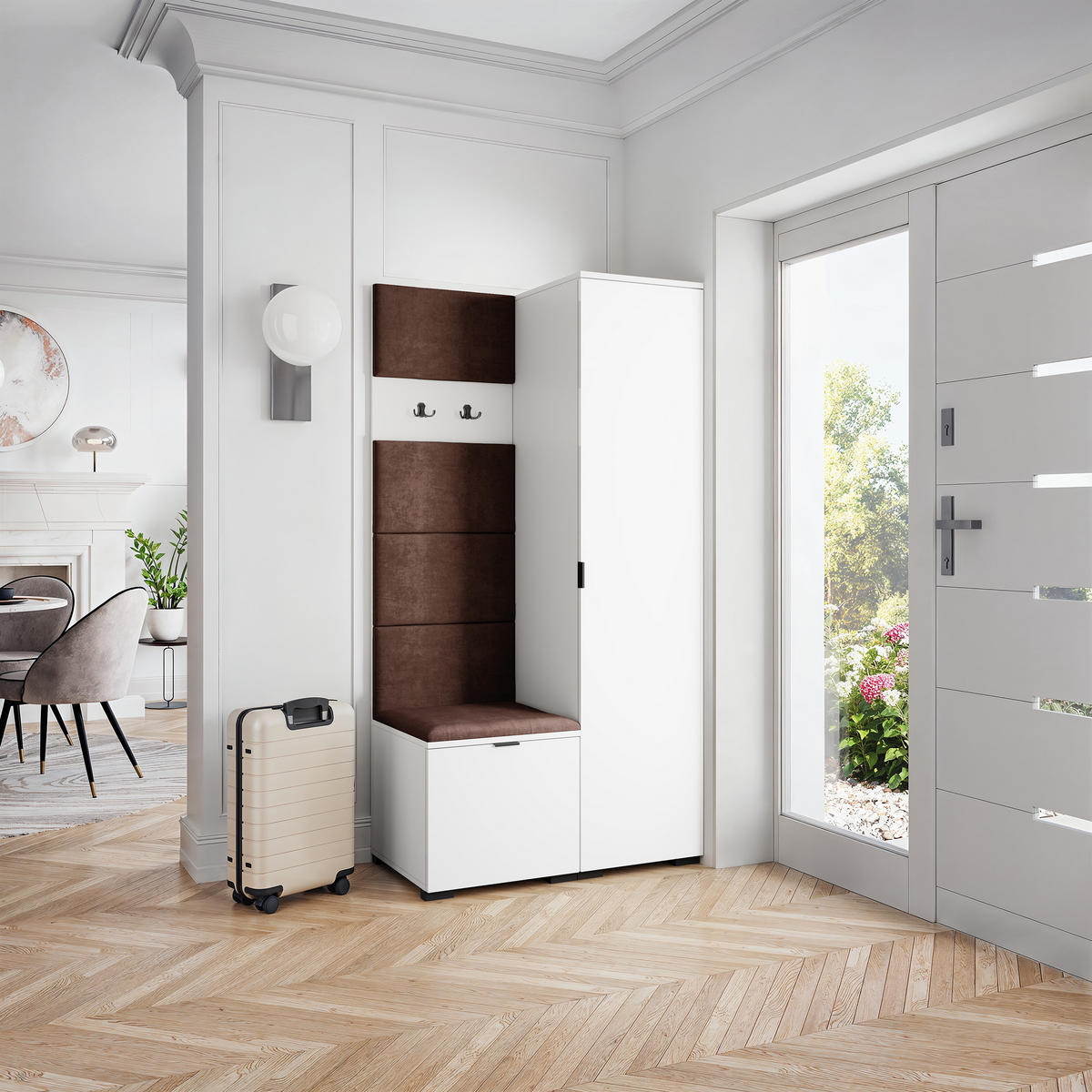 GARDEROBENSCHRANK LORI 95/181/51 cm Modern Garderobe-Set Weiß - Weiß/Braun, Holzwerkstoff (95/181/51cm) - MASSENO