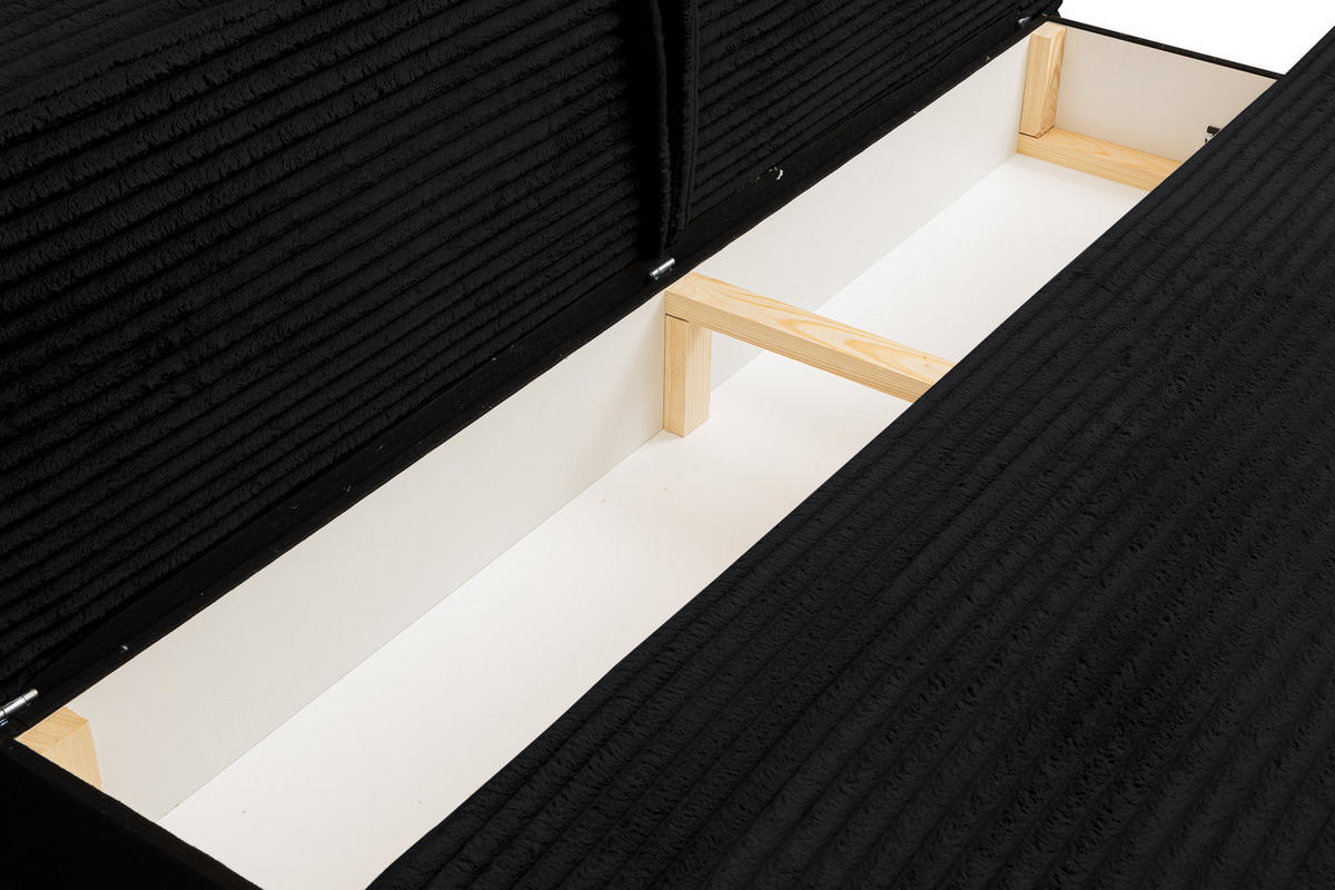 SCHLAFSOFA Etna mit Schlaffunktion und Bettkasten, Farbe: Schwarz, Cordstoff, Ottomane Unsiversal - Schwarz, Textil (205/80/90cm) - VENASI MÖBEL