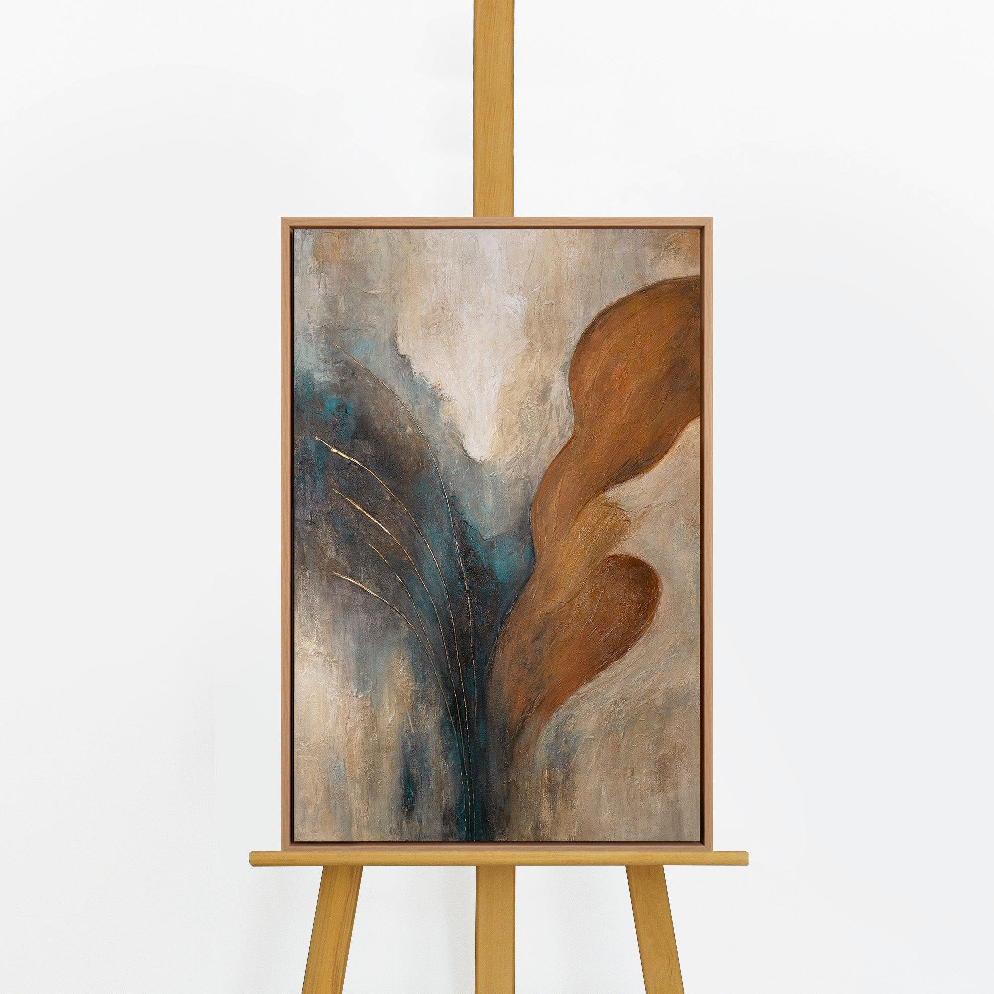 GEMÄLDE Wind und Gold Schattenfugenrahmen Eichefarben 60x40 cm - Eichefarben, Holz (60/40cm) - YS-art gallery