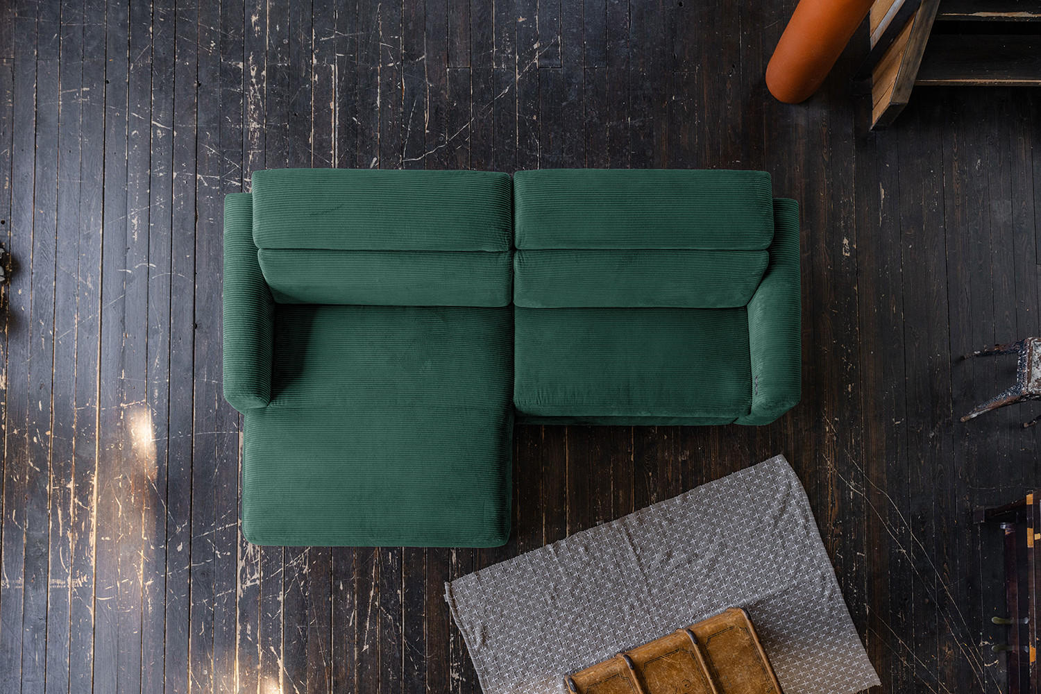 Thumbnail - Kawola Ecksofa, Smaragdgrün, Textil, Echtholz, 3-Sitzer, Füllung: Komfortschaum, Ottomane links, L-Form, 282x177 cm, Woh...