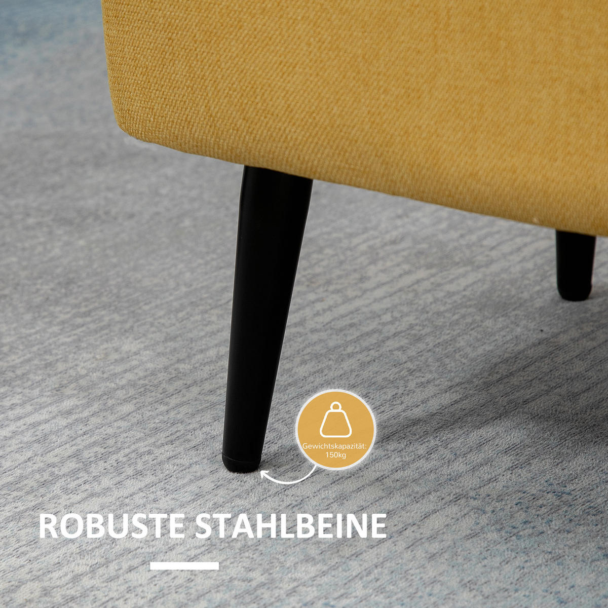 SITZBANK, Polsterbank mit Stauraum, Leinenoptik für Wohnzimmer, 101x38,5x44,5 cm - Gelb, Kunststoff (38.5/44.5/101cm) - HOMCOM