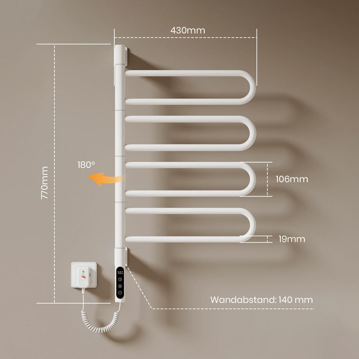 HEIZKÖRPER Elektrischer Handtuchhalter Weiß 78/43/9 cm - Weiß, Metall (43/78/9cm) - EMKE
