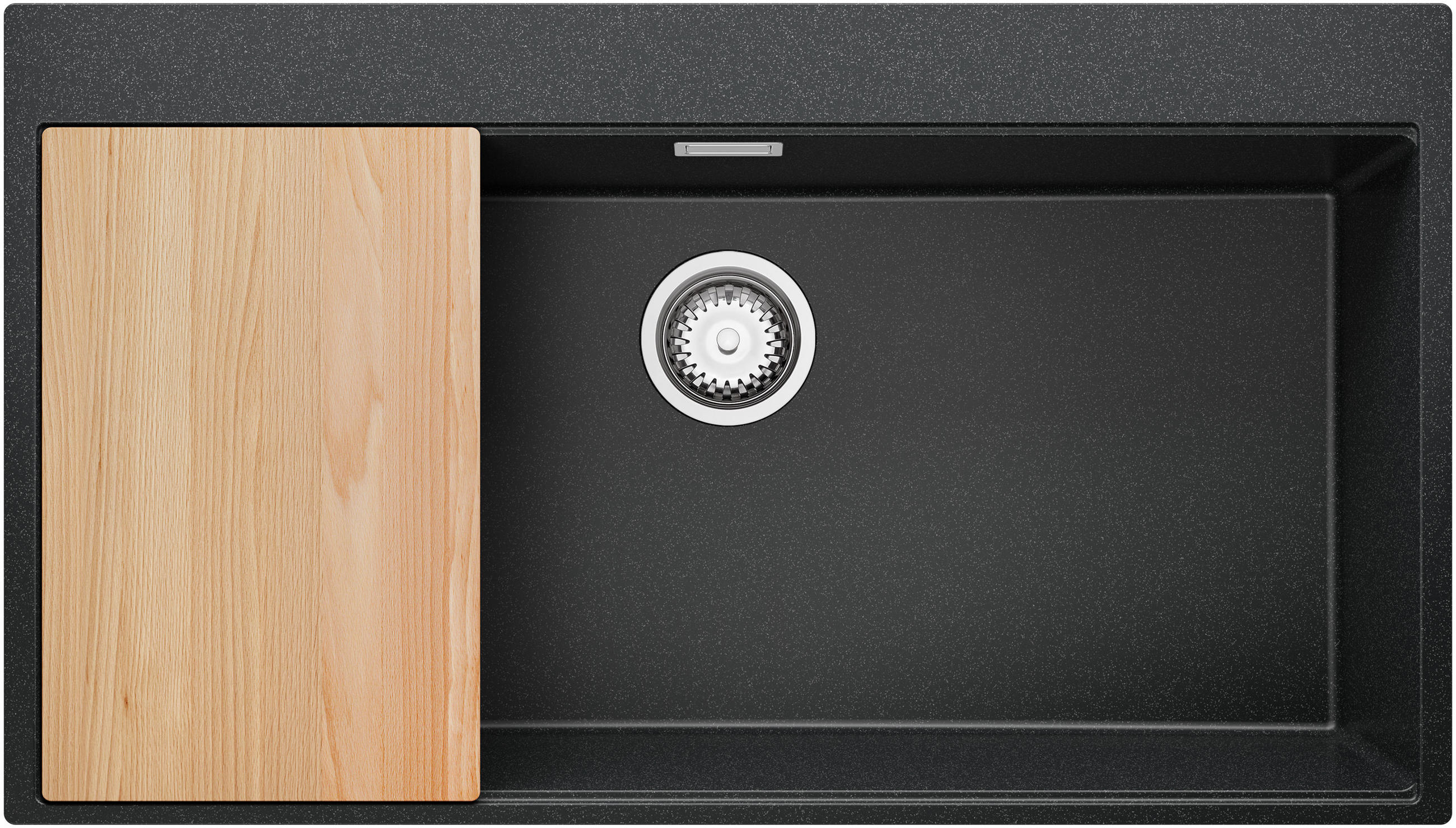 SPÜLBECKEN Oslo, 2-er set Anthrazit 88/50 cm 1 Becken + Ablauf-Set + Schneidebrett ab 90er Unterschrank - Chromfarben/Anthrazit, Kunststoff (88/20/50cm) - Primagran