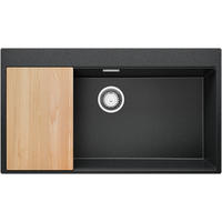 SPÜLBECKEN Oslo, 2-er set Anthrazit 88/50 cm 1 Becken + Ablauf-Set + Schneidebrett ab 90er Unterschrank - Chromfarben/Anthrazit, Kunststoff (88/20/50cm) - Primagran