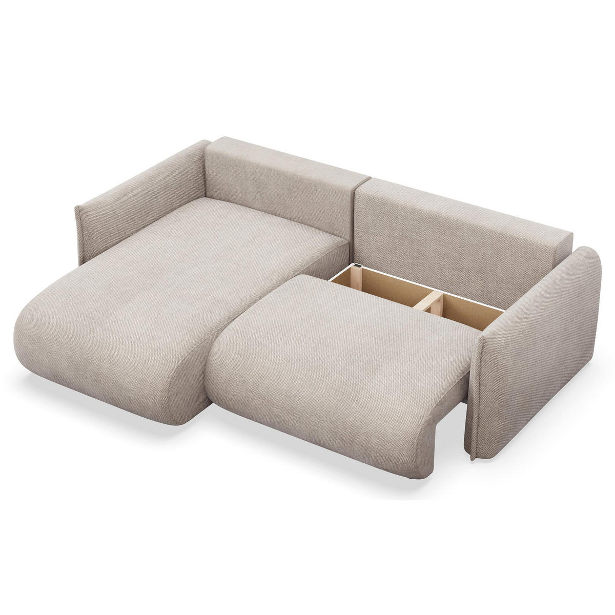 ECKSOFA Cushi Hellbeige-Chenille - Ecru/Schwarz, Kunststoff/Textil (252/183cm) - Selsey