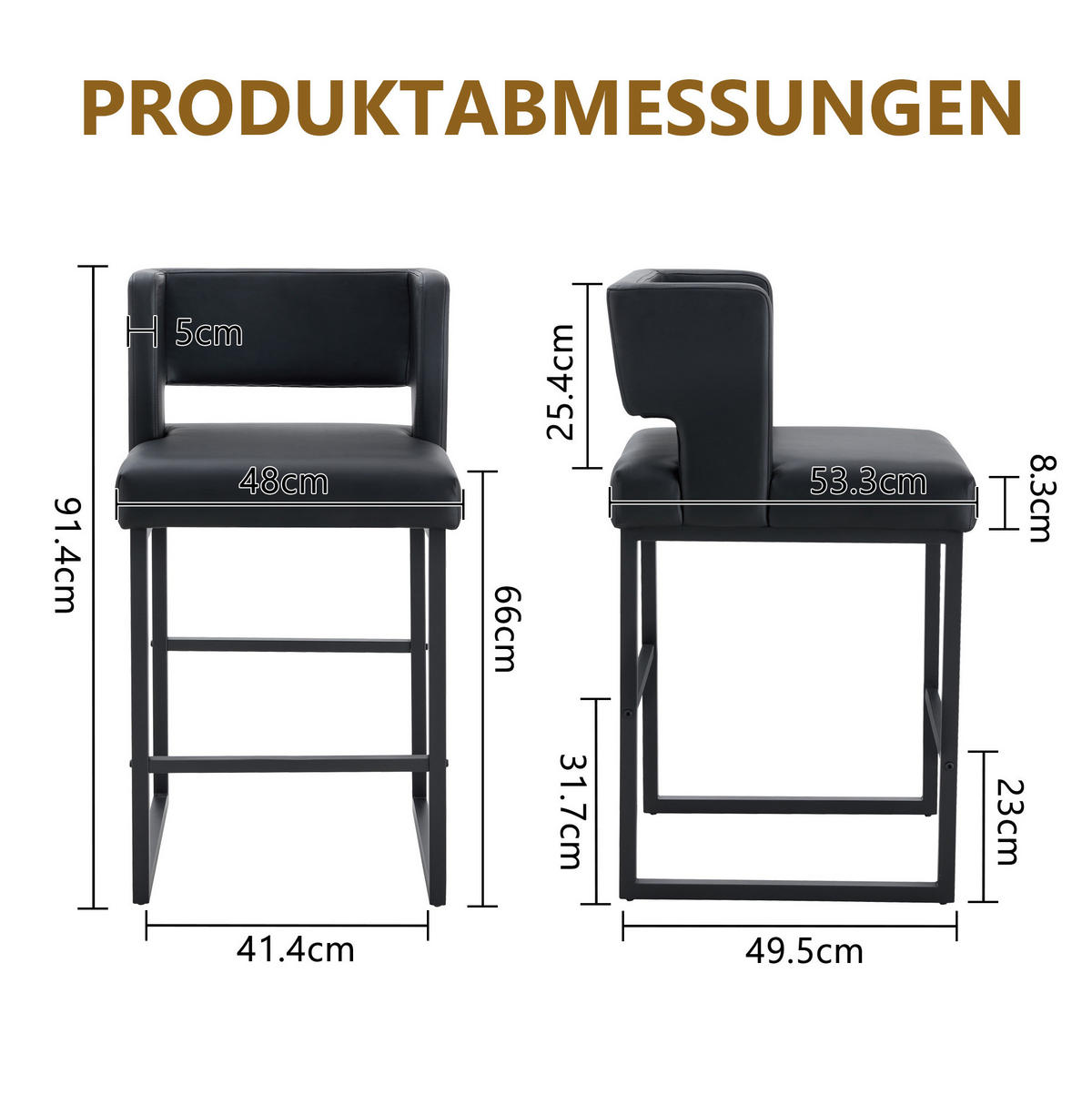 BARSTUHL 2er-Set nordisches Design 91,4 cm Metall/PU Black - Schwarz, Metall (53.3/91.4/48cm) - Meubliv
