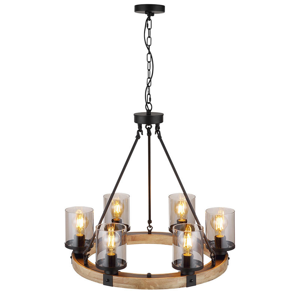 LED KRONLEUCHTER LILA Schwarz Holz Glas - Schwarz, Holz (59/59/98cm) - Globo Lighting