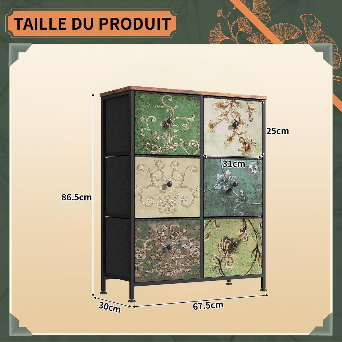 KOMMODE mit 6 Schubladen Metallgestell Stoff Kommode - Multicolor, Holz (30/86.5/67.5cm)