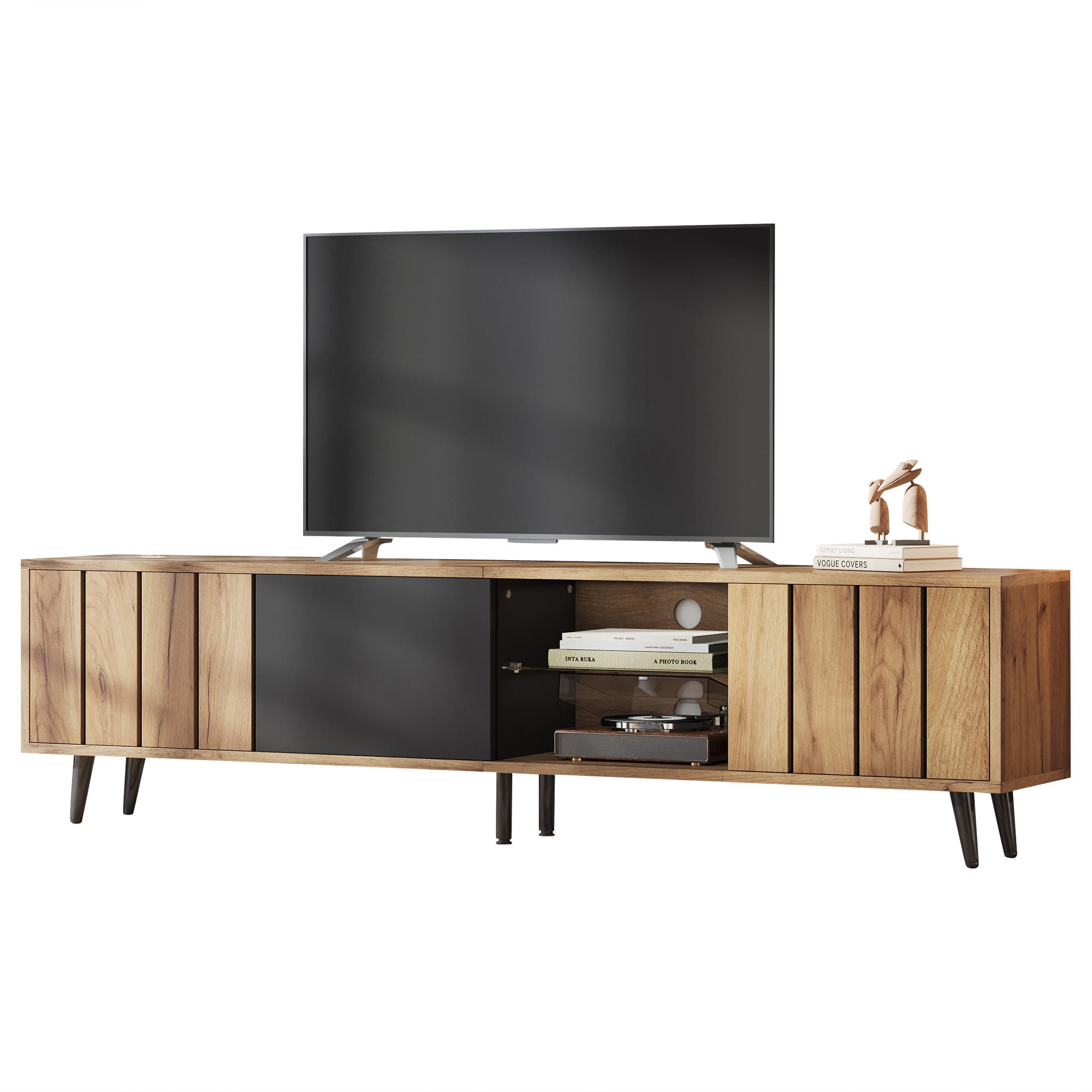 STILVORA TV STOLEK v dekoru dřeva se 3 skříňkami pro TV do 75", do obývacího pokoje, 175×31,5×45 cm