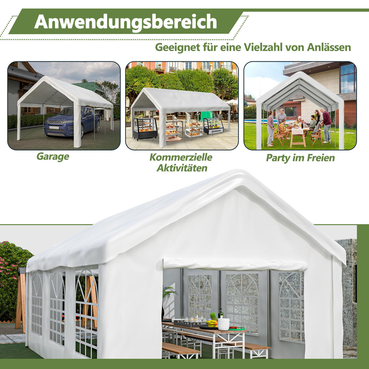 KLEINGARAGE aus Stahlrohr & PE-Oxford 601x400x281 cm in Weiß - Weiß, Metall (400/281/601cm) - Modfu