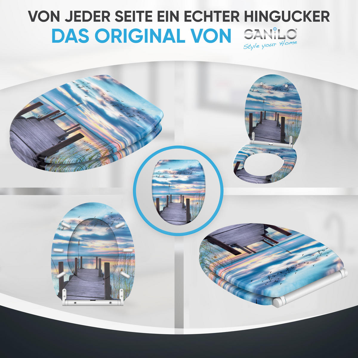 WC-SITZ mit Absenkautomatik & Top Fix Sunset - Blau, Holzwerkstoff (37.7/5.5/48cm) - Sanilo