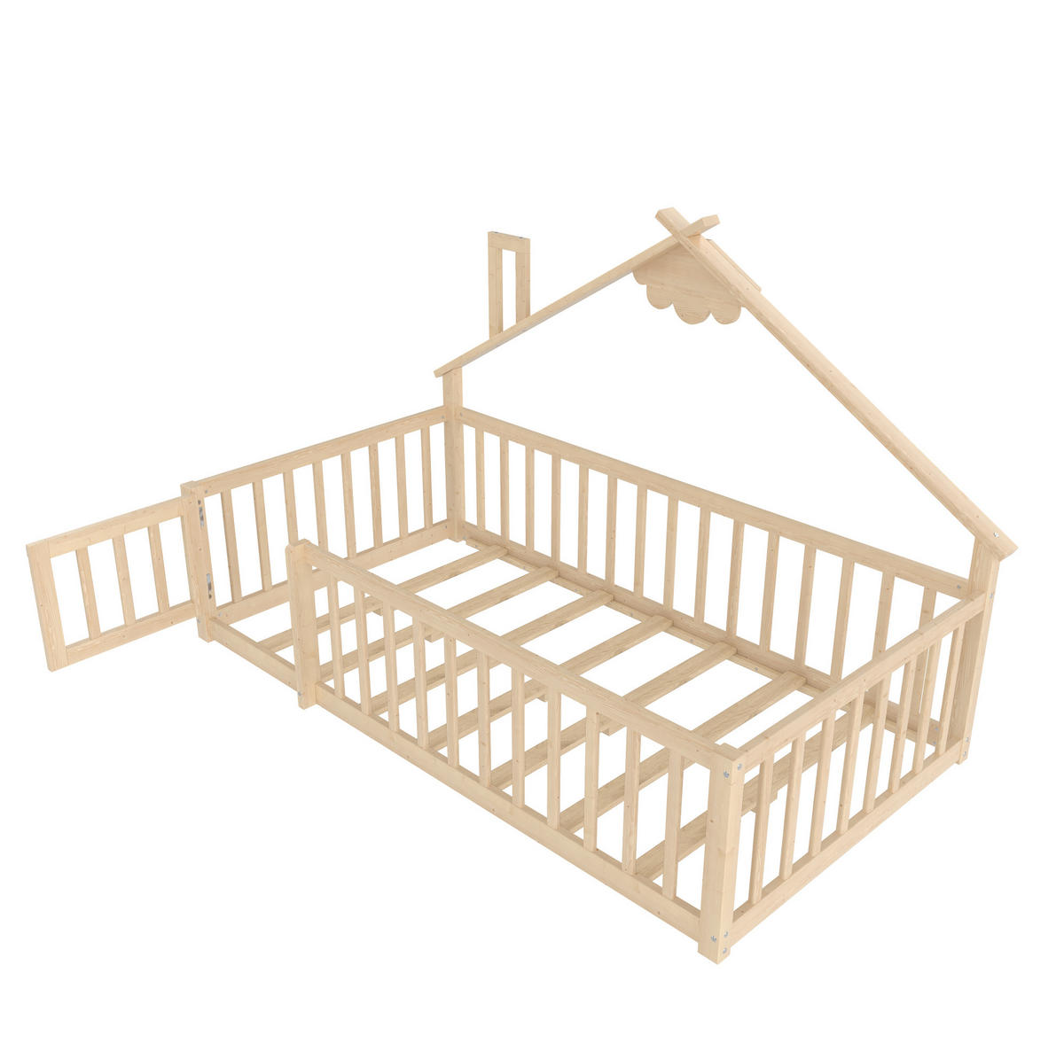 KINDERBETT 90/190 cm Natur mit Haus-Design und Geländer - Naturfarben, Holz (90/190cm) - MIVRAY