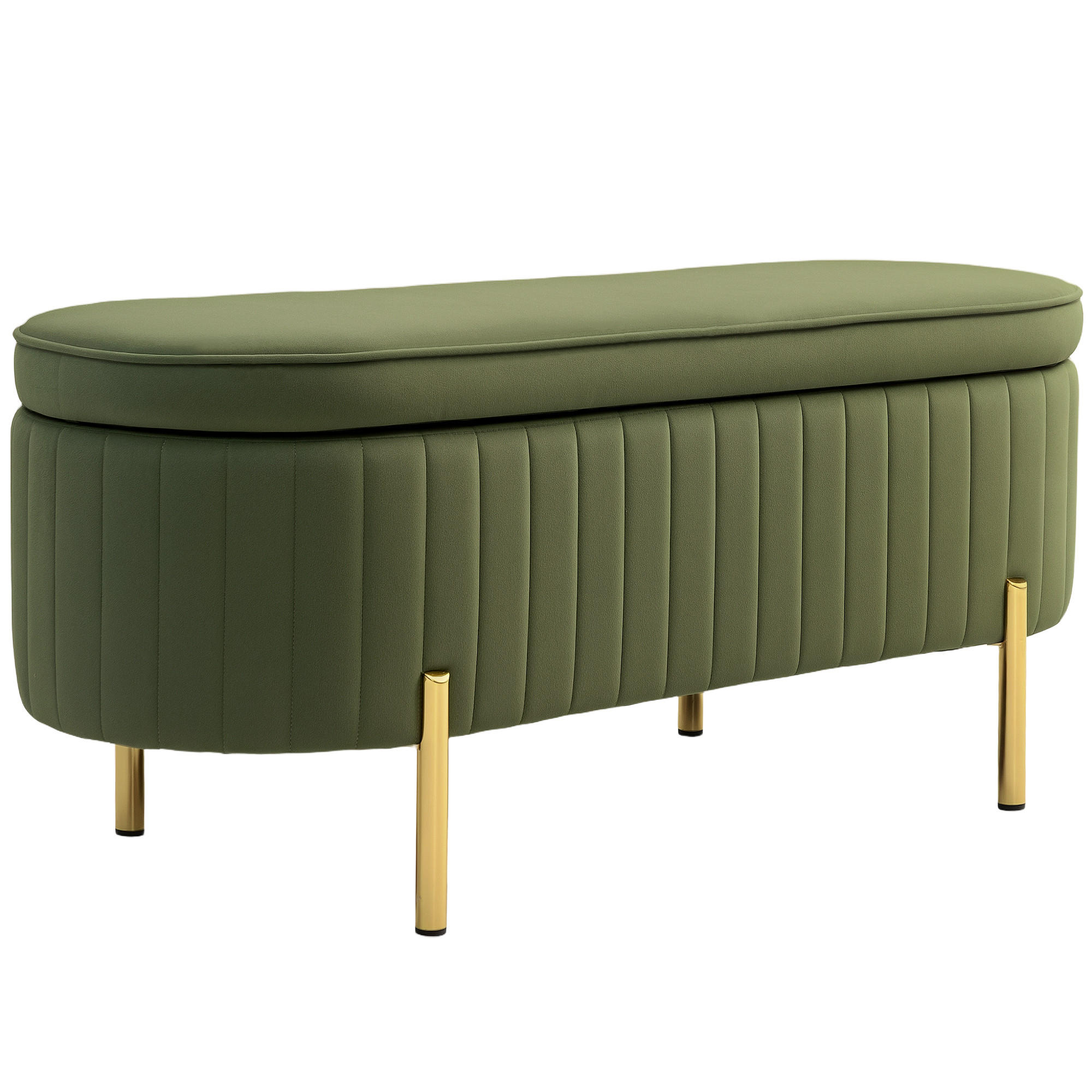 SITZBANK mit Stauraum Polsterbank mit Samtoptik, Metallbeine, Grün - Goldfarben/Grün, Textil/Metall (44/43.5/108cm) - HOMCOM